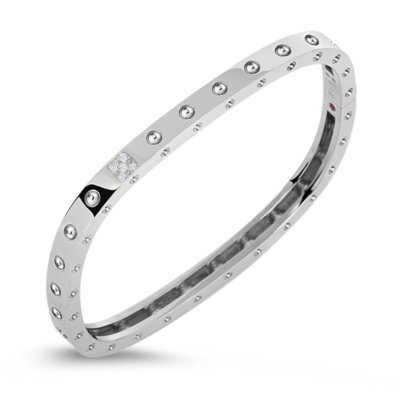 18K White  Gold Pois Moi 1 Row Square Bangle With Diamonds