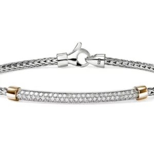 John Hardy JH Essential Pave Bracelet - Size Medium - in Sterling Silver/ Yellow Gold with Diamonds