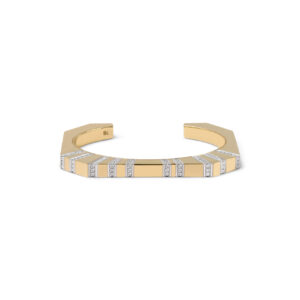 14K Yellow/White Gold With Diamond Bangle Bold Line Pave