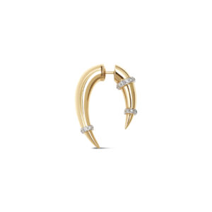 14K Yellow Gold Earring Horn Hoop Diamonds