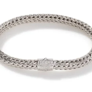 John Hardy Icon Bracelet with Diamonds, Size Medium in Sterling Silver