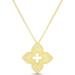 Roberto Coin 18K White Gold Venetian Princess  Flower Necklace with Diamond